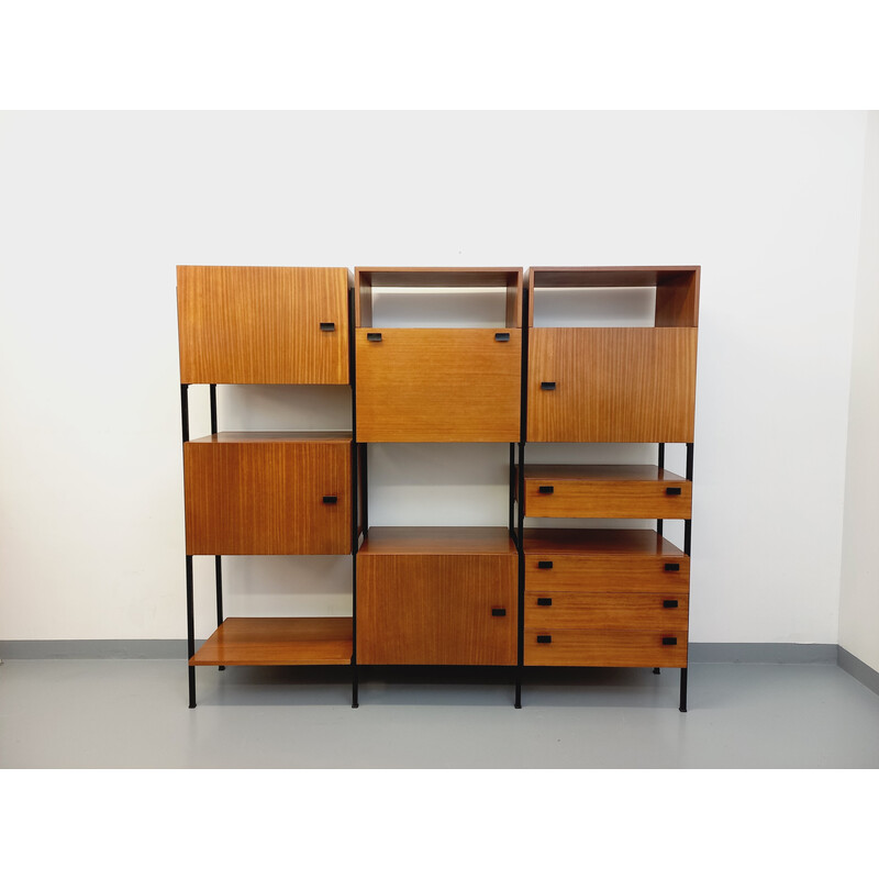 Vintage wall unit in teak and black metal, 1960