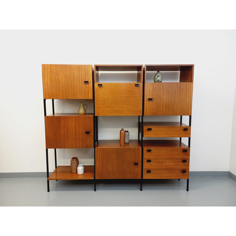 Vintage wall unit in teak and black metal, 1960