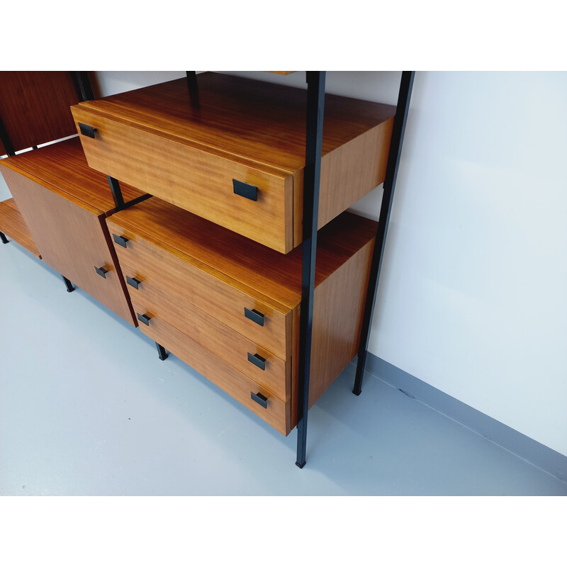 Vintage wall unit in teak and black metal, 1960