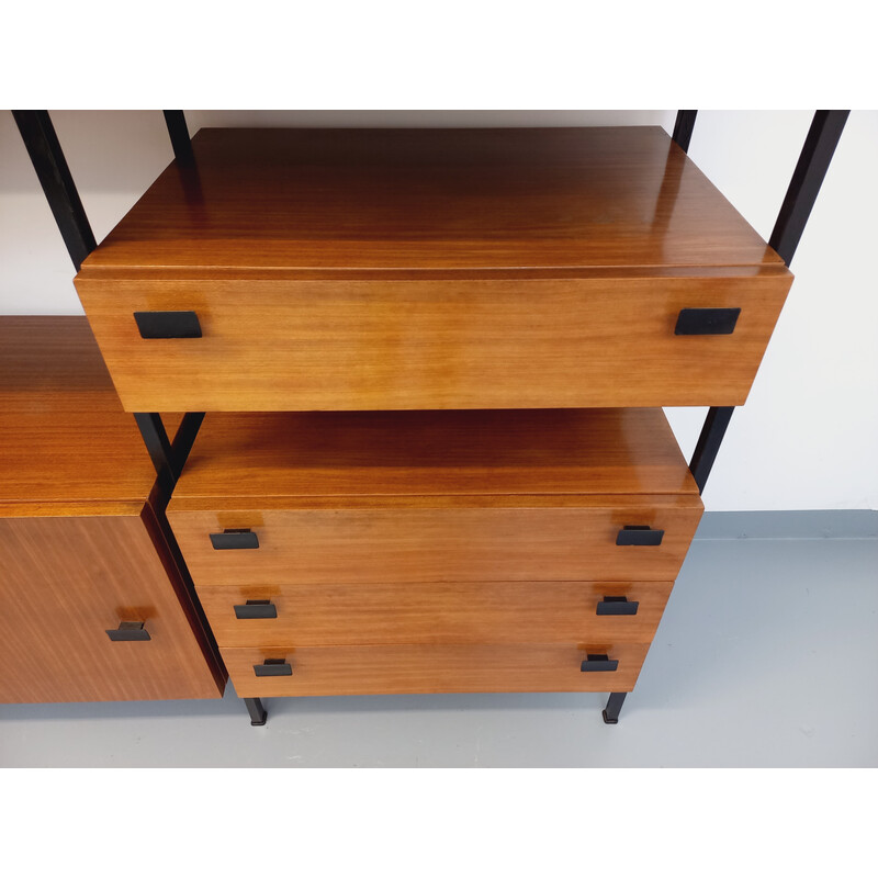 Vintage wall unit in teak and black metal, 1960