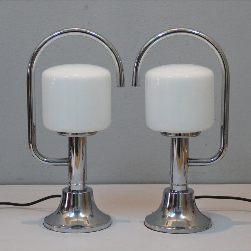 Pair of opalescent glass table lamps - 1960s