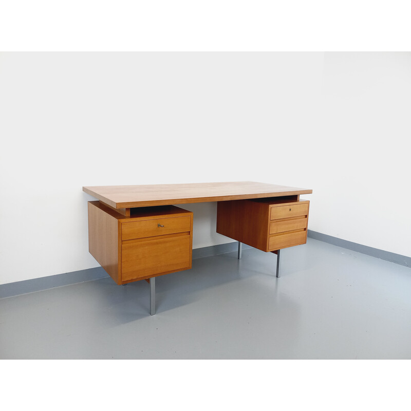 Vintage teak and chrome metal executive desk, 1960