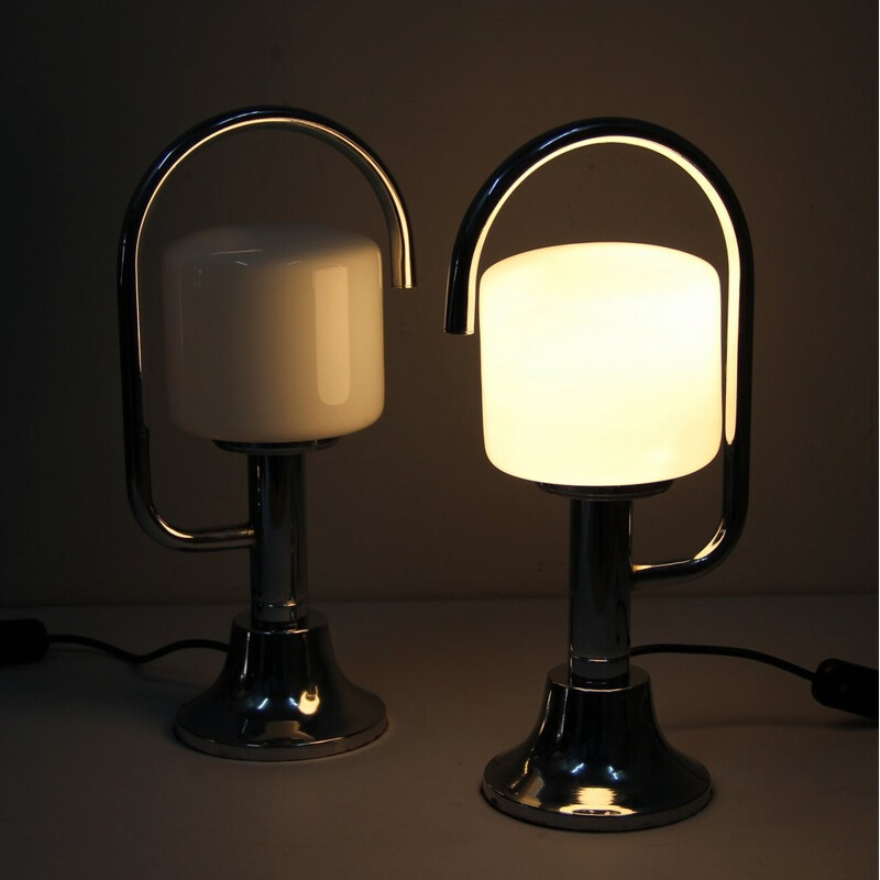 Pair of opalescent glass table lamps - 1960s