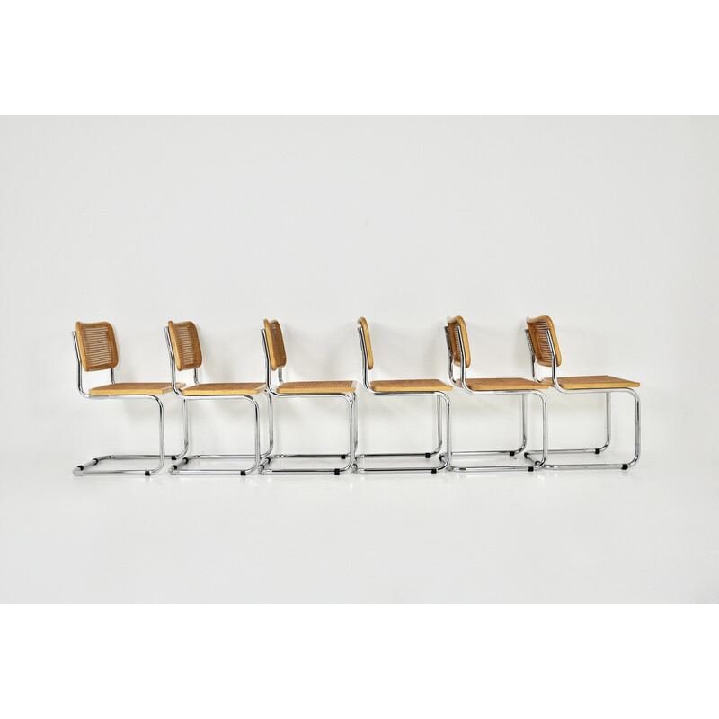 Set of 6 vintage metal and wood chairs by Marcel Breuer