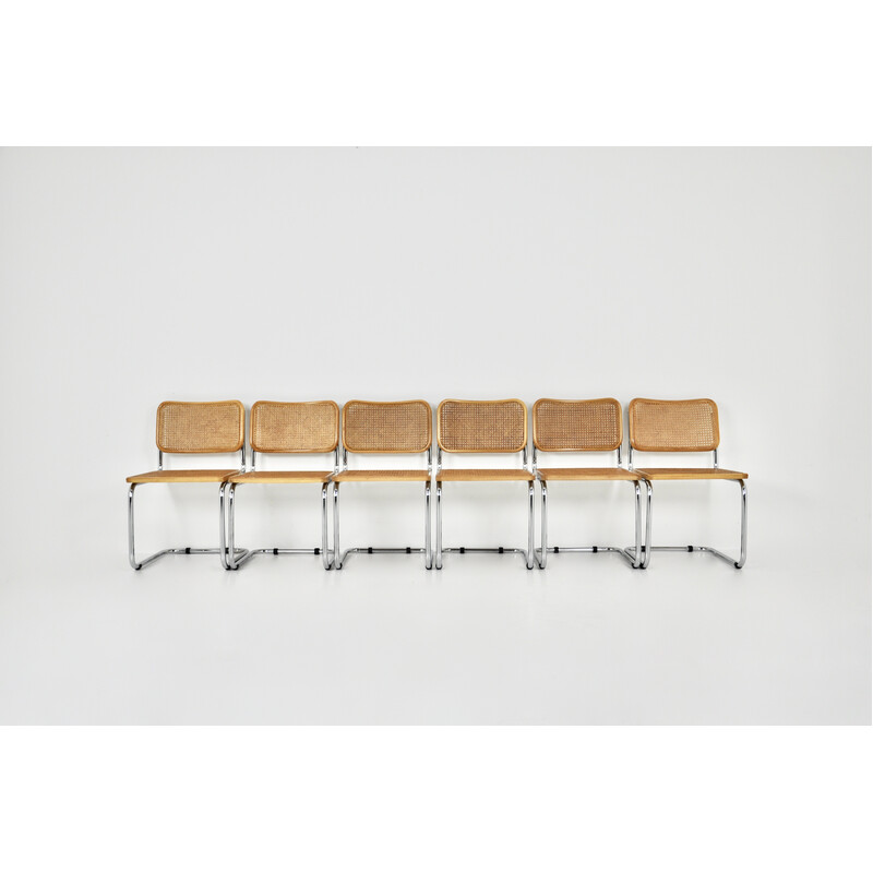 Ensemble de 6 chaises vintage en métal et bois par Marcel Breuer