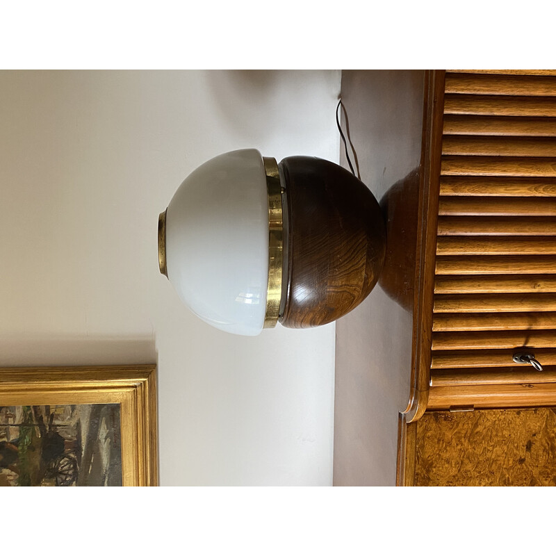 Vintage table lamp in wood and opaline glass by Luigi Caccia Dominioni, Italy 1970