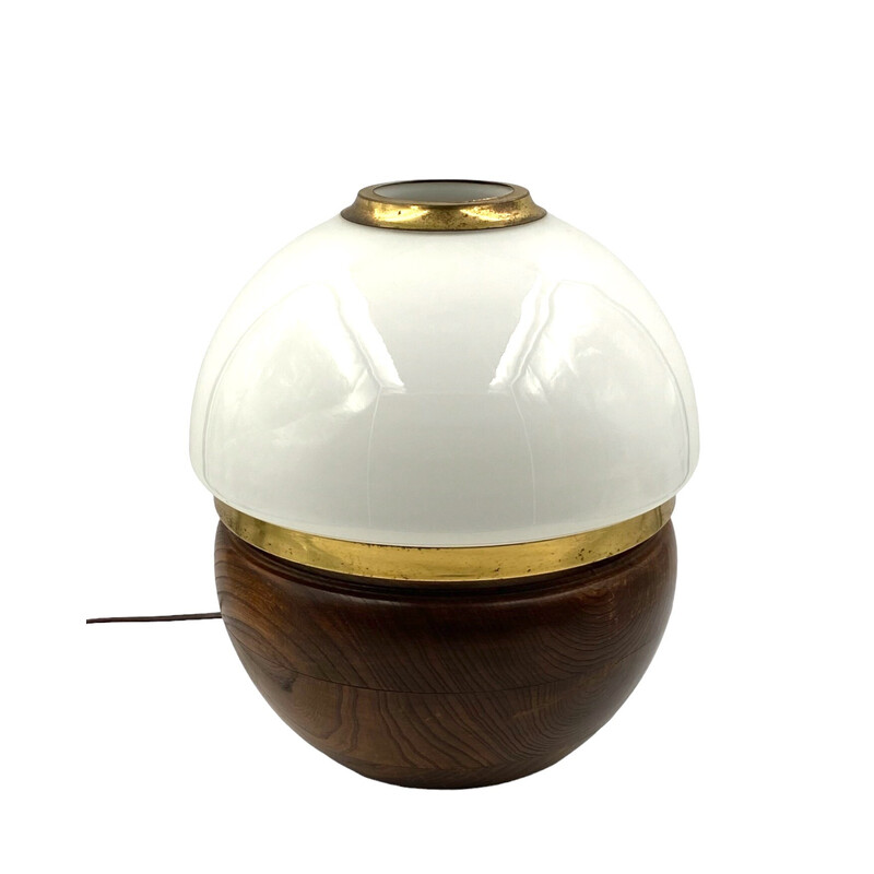 Vintage table lamp in wood and opaline glass by Luigi Caccia Dominioni, Italy 1970
