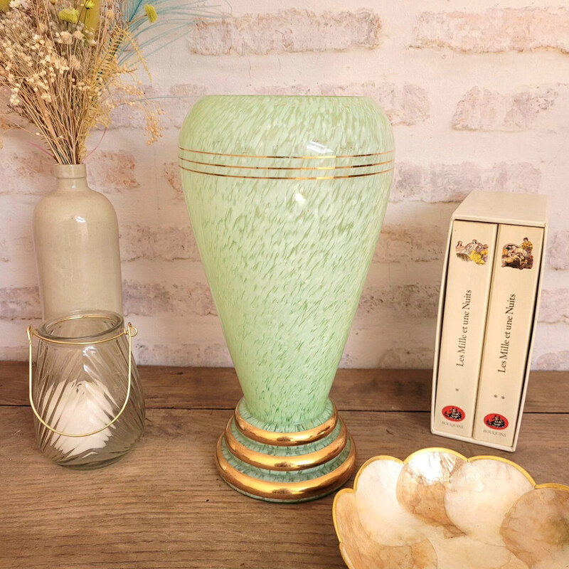 Vintage glass vase from Clichy, 1950