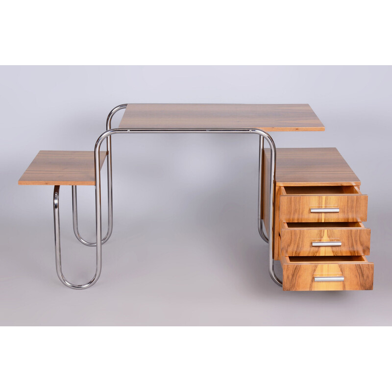 Vintage walnut and chromed steel desk by André Lurcat, Czechoslovakia 1930