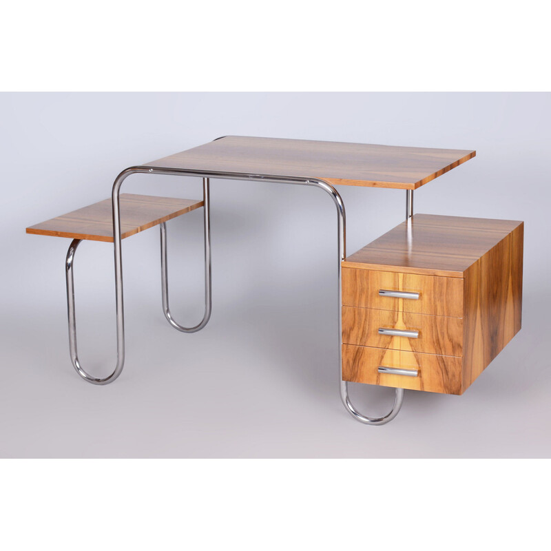 Vintage walnut and chromed steel desk by André Lurcat, Czechoslovakia 1930