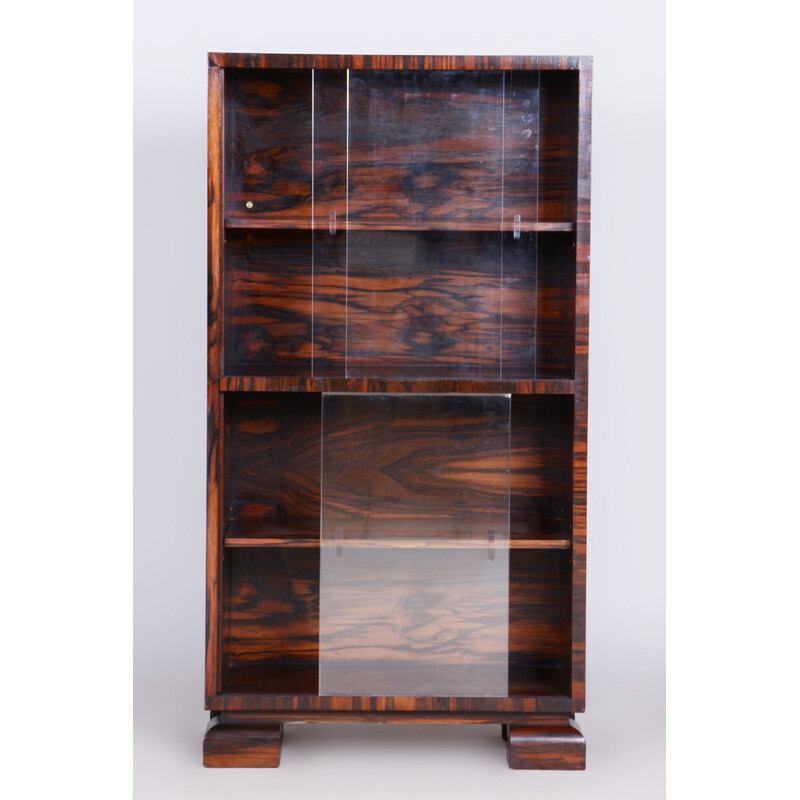 Vintage macassar and glass bookcase by Oldřich Liška, Czechoslovakia 1930