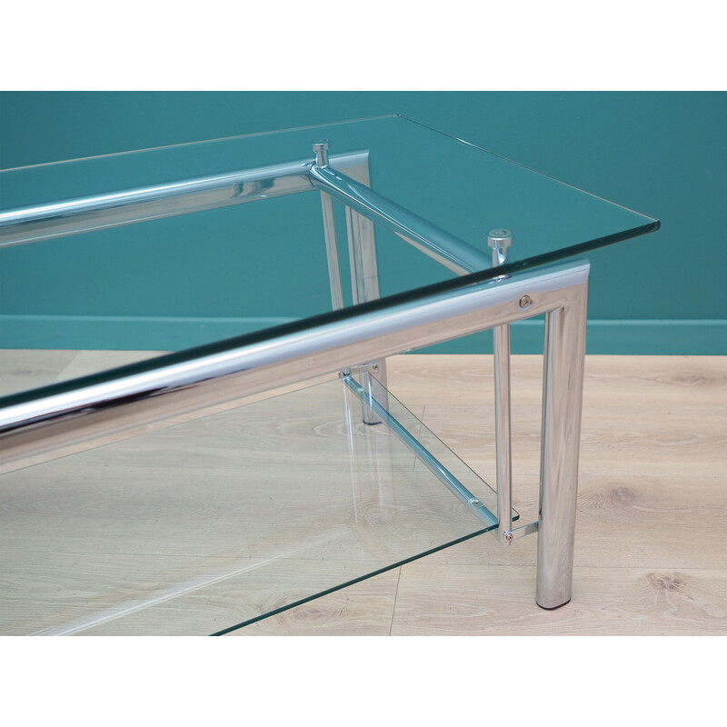 Vintage glass and chromed metal table, Denmark 1970