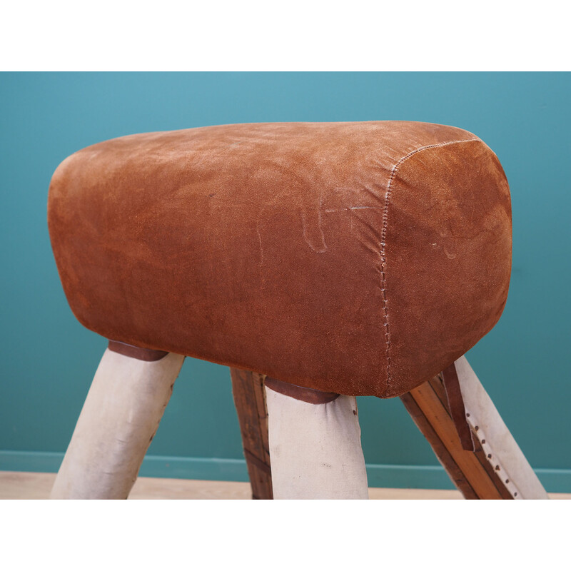 Vintage gymnastic horse in wood and fabric, Denmark 1980