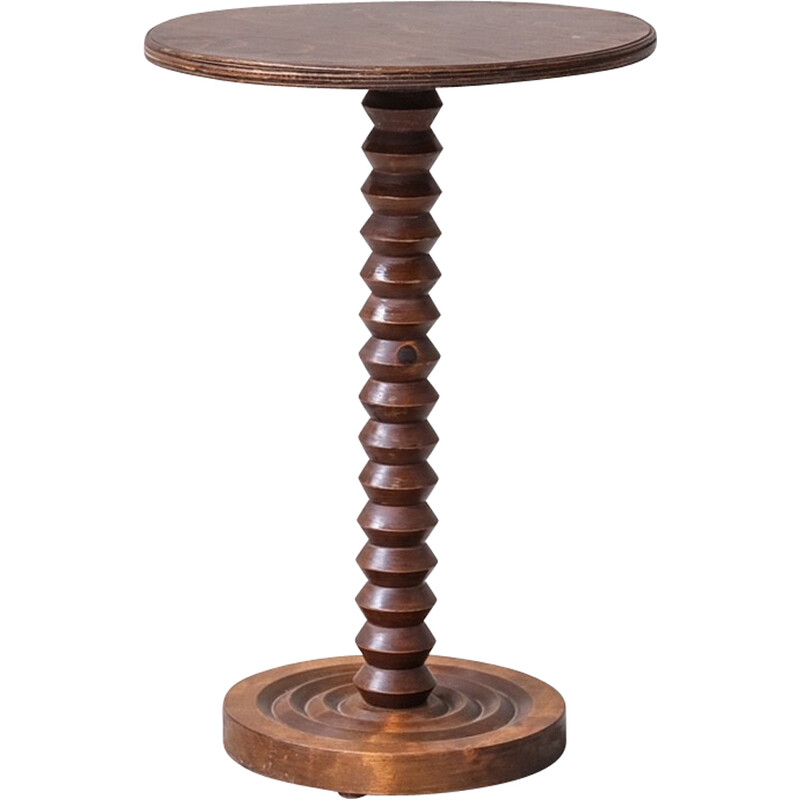 Vintage turned oak side table or pedestal, France 1950