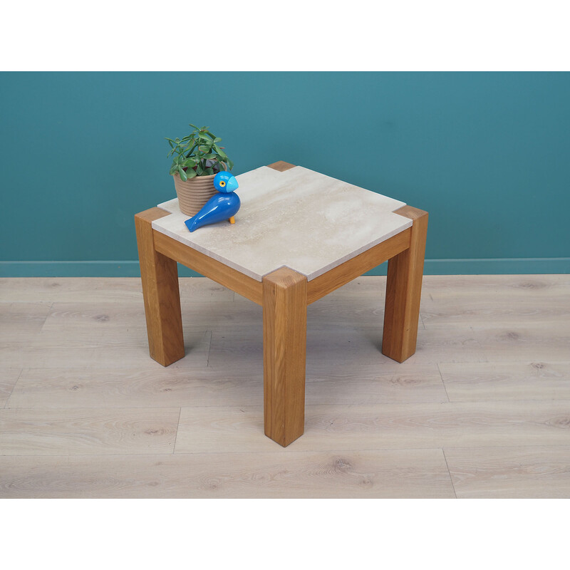 Vintage coffee table in oak and travertine, Denmark 1970