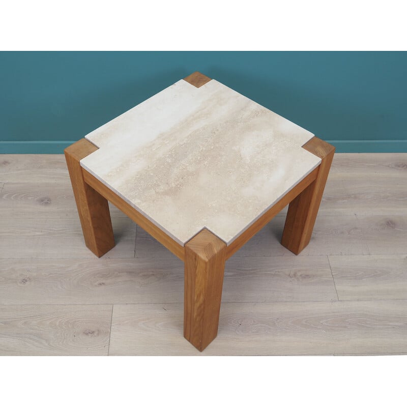 Vintage coffee table in oak and travertine, Denmark 1970