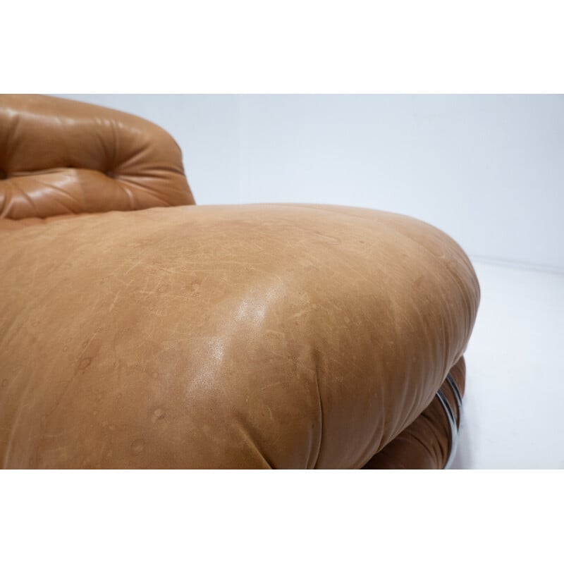 Vintage Soriana lounge chair in original leather by Tobia & Afra Scarpa, 1970