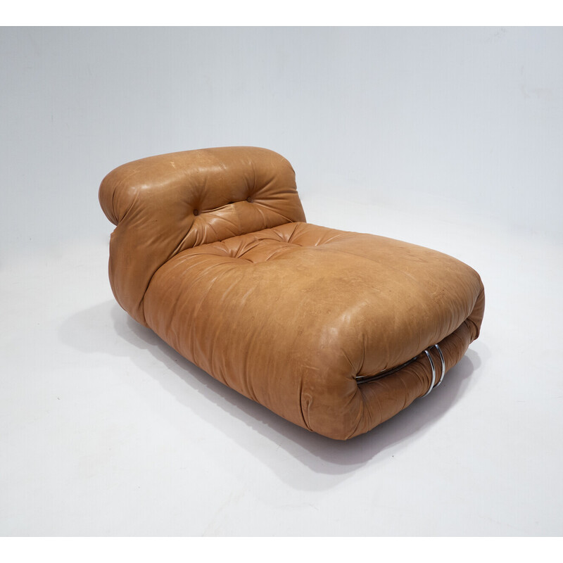 Chaise longue vintage Soriana en cuir d'origine Tobia