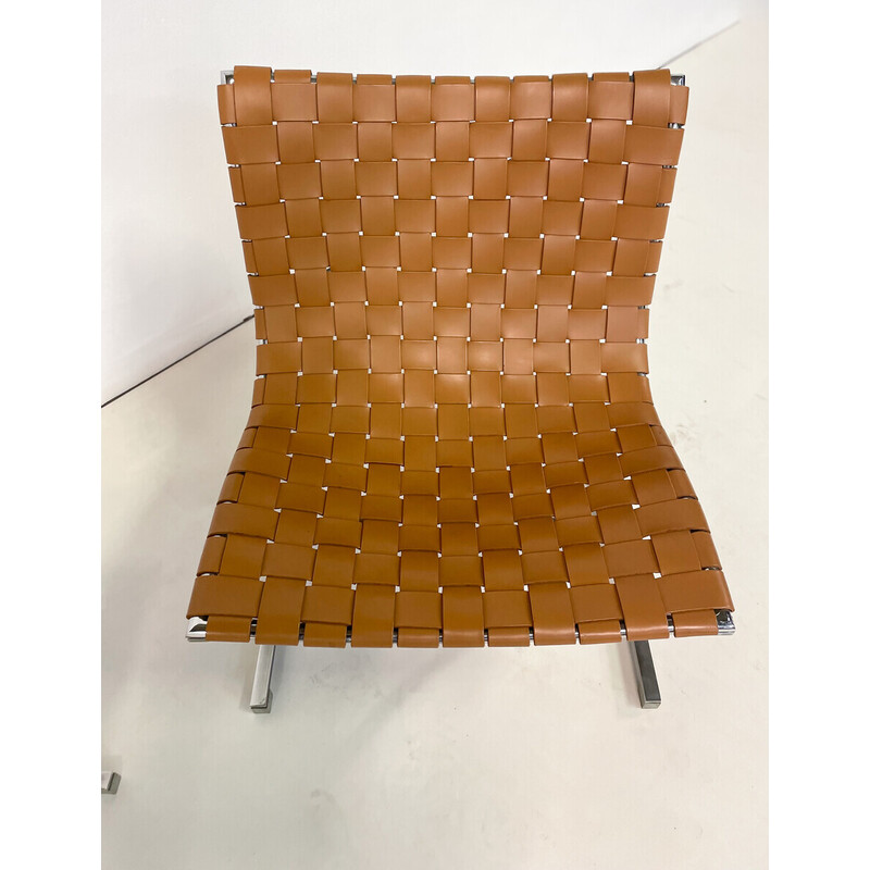 Pair of vintage lounge chairs in cognac leather by Ross Littell for ICF, Italy 1970