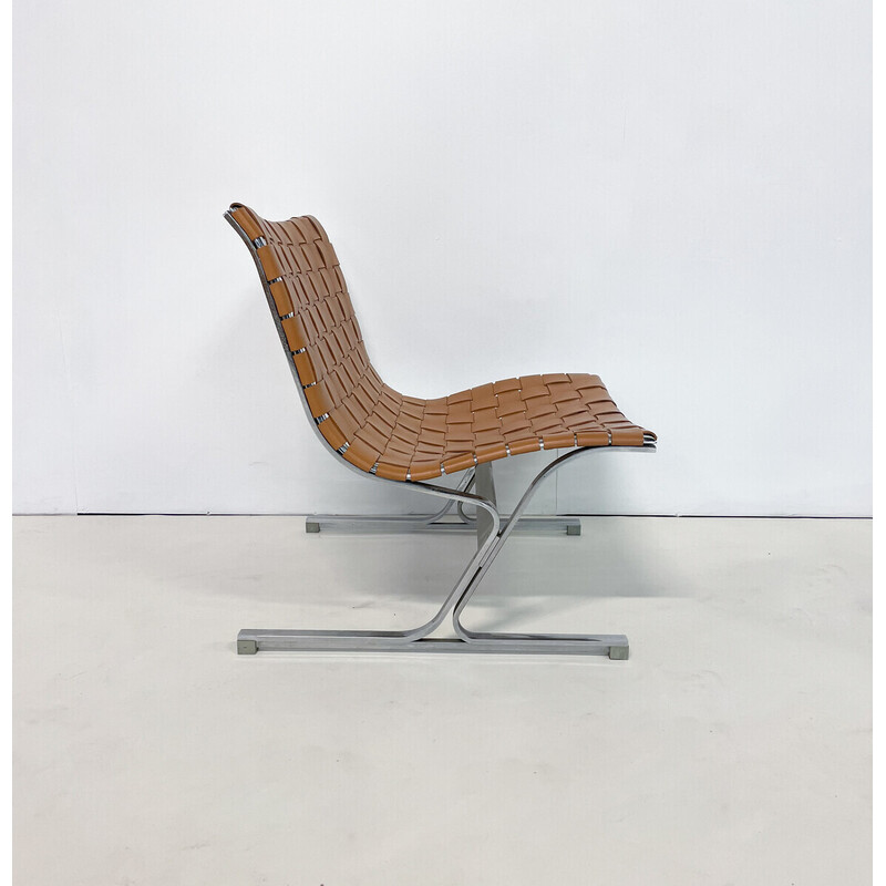 Paire de chaises longues vintage en cuir cognac par Ross Littell pour ICF, Italie 1970