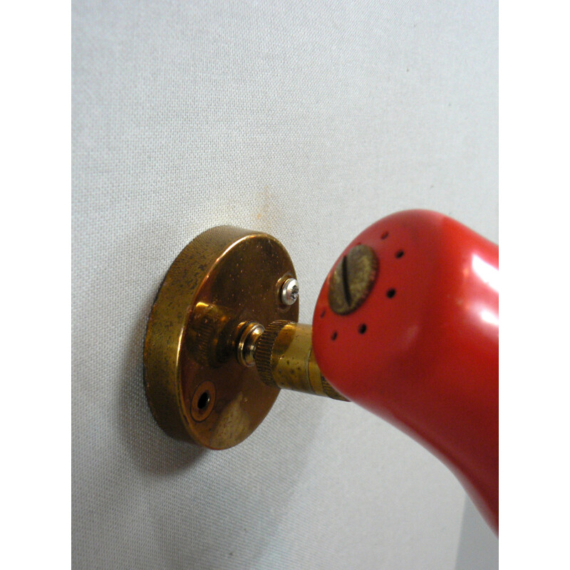 Pair of vintage red brass wall lamps - 1950s