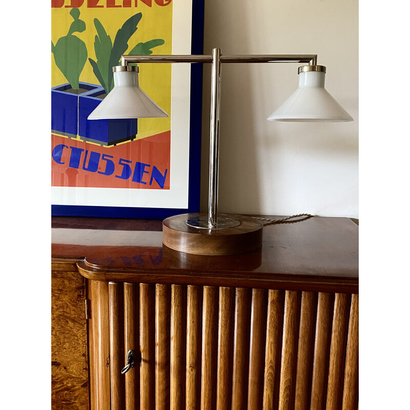 Lámpara de mesa vintage de madera, Europa 1950