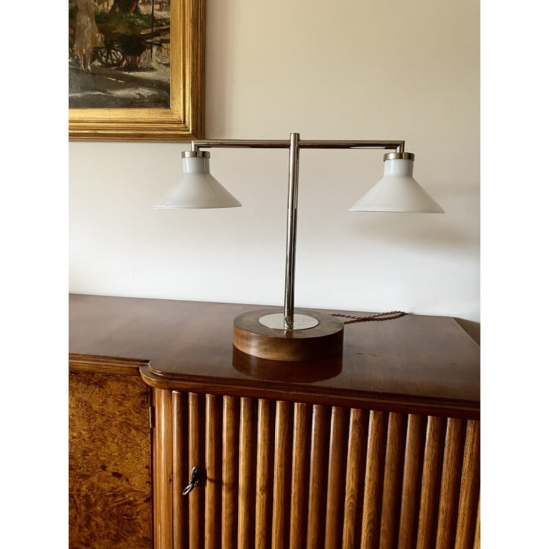 Lampada da tavolo vintage in legno, Europa 1950