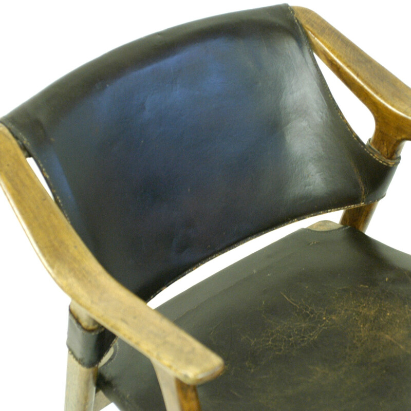 Scandinavian oak and leather lounge chair by Rastad - 1960s