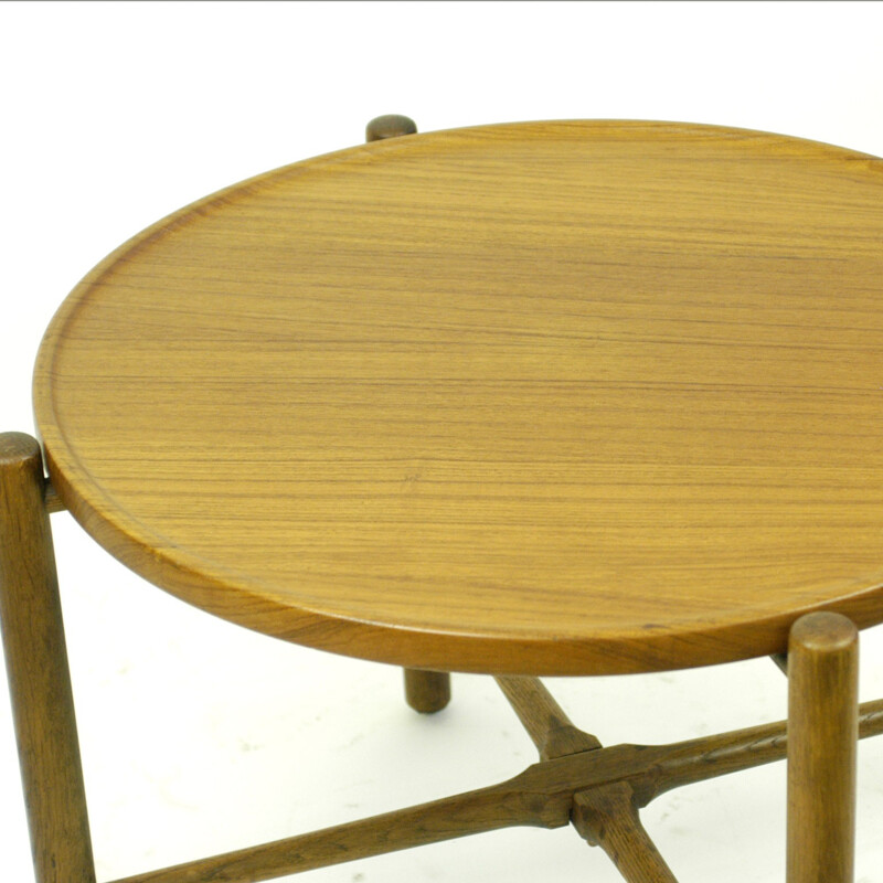 Circular teak folding coffee table by Hans Wegner - 1960s