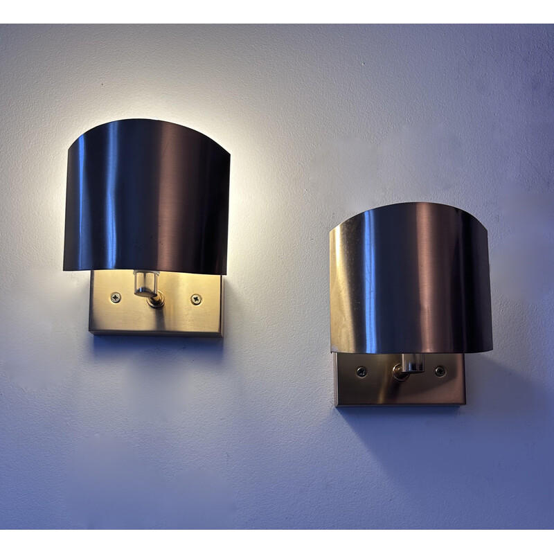 Pair of vintage brass adjustable wall lights for SCE, France 1970