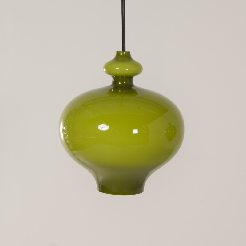 Pair of vintage green glass pendant lamp by Hans-Agne Jakobsson for Staff Leuchten, Germany 1970