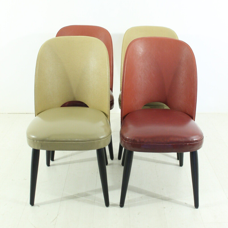 Ensemble de 4 chaises en simili cuir - 1950