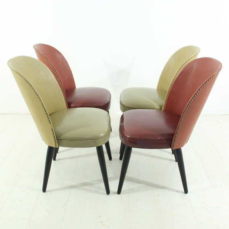 Ensemble de 4 chaises en simili cuir - 1950