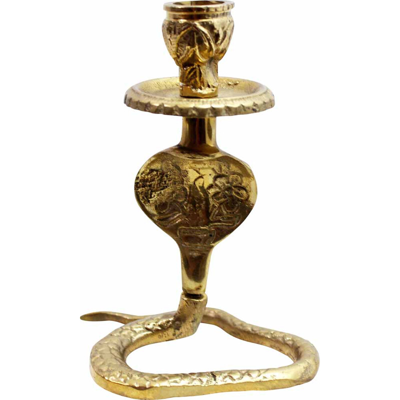 Vintage brass cobra candlestick, 1970