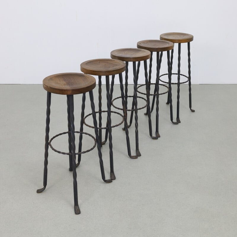 Set of 5 vintage wrought-iron barstools, 1970