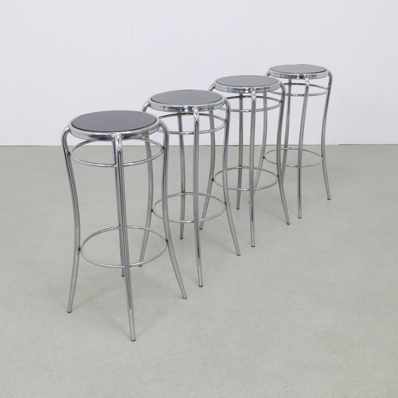 Set of 4 vintage chrome barstools, 1980