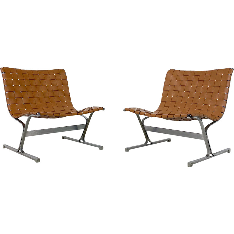Ein Paar Vintage-Sessel aus cognacfarbenem Leder von Ross Littell für ICF, Italien 1970