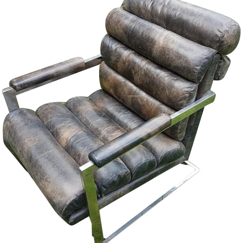 Vintage leather and steel armchair