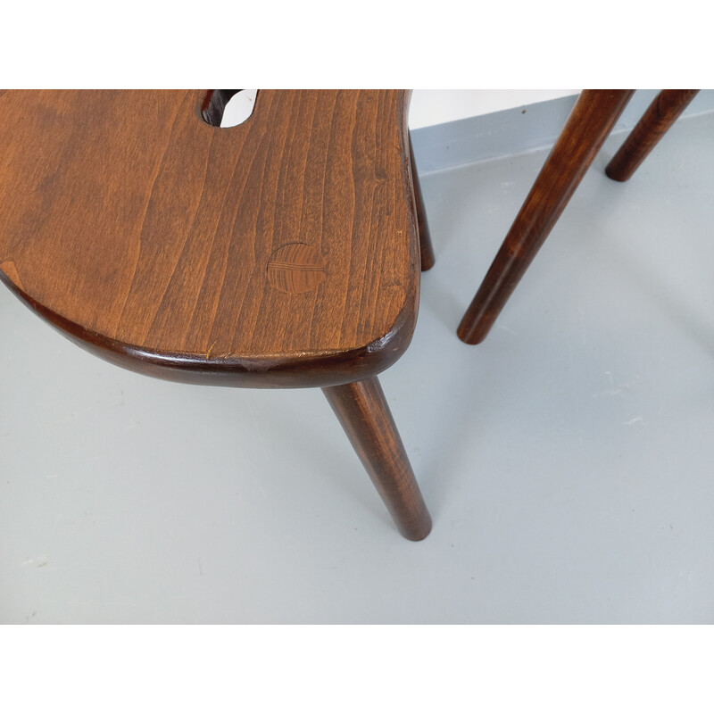 Pair of vintage stools in solid fir wood, 1950