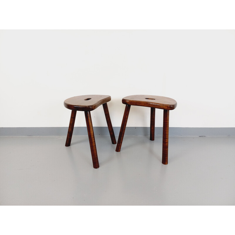 Pair of vintage stools in solid fir wood, 1950