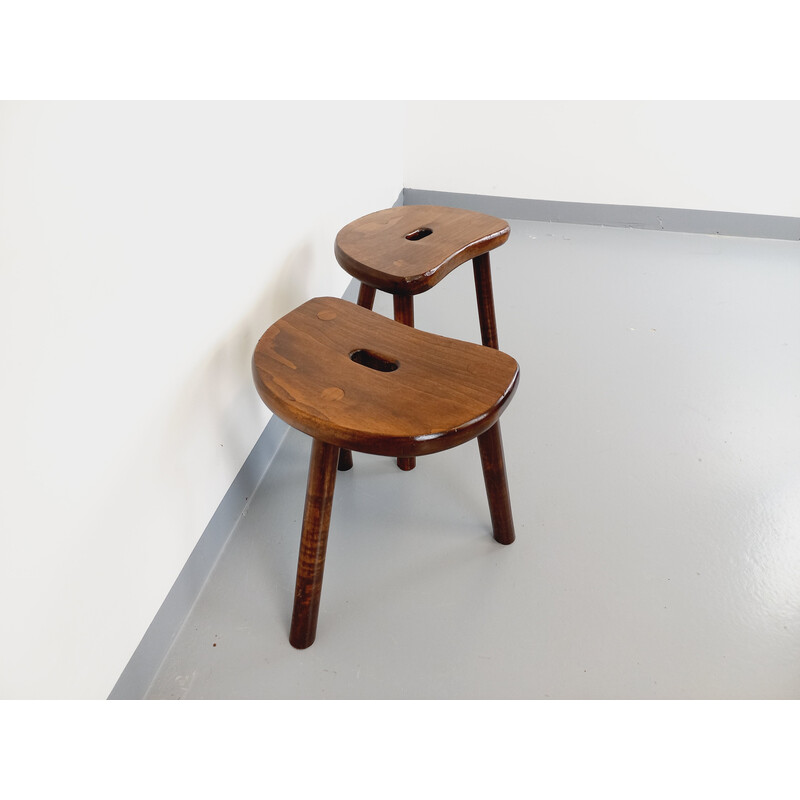 Pair of vintage stools in solid fir wood, 1950