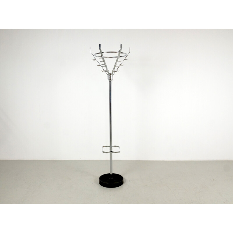 Vintage chrome plated metal coat rack with 18 hooks, Belgium 1960