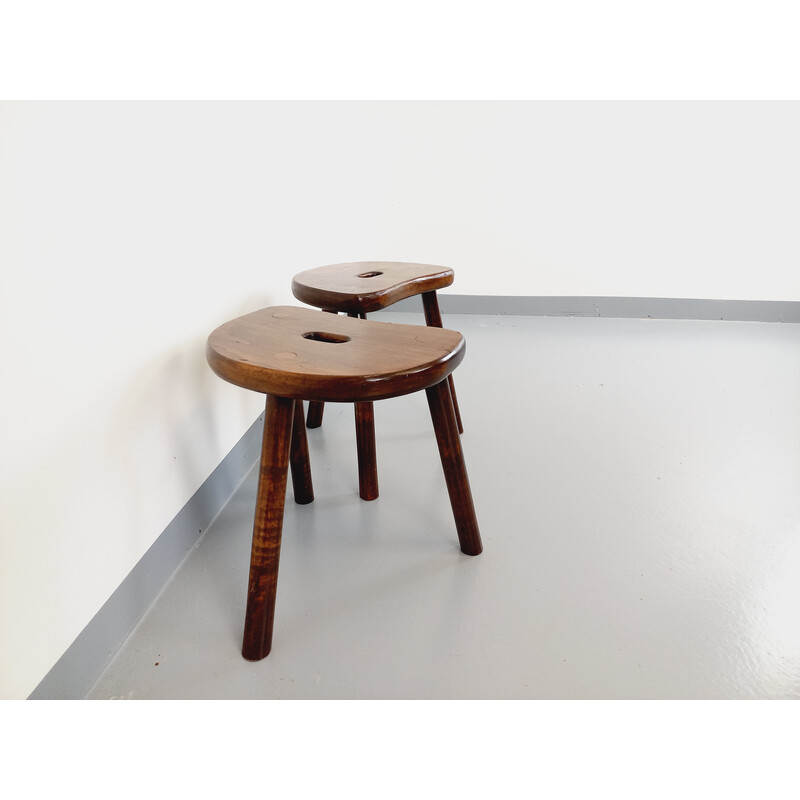 Pair of vintage stools in solid fir wood, 1950