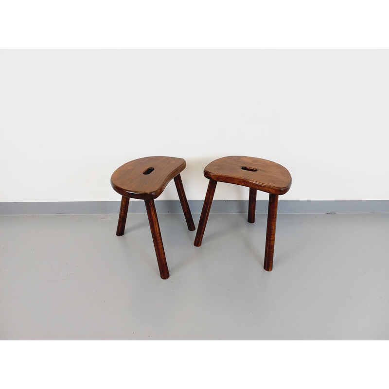 Pair of vintage stools in solid fir wood, 1950