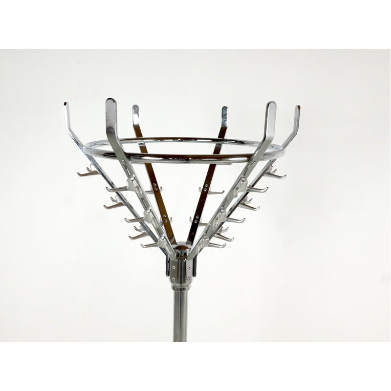 Vintage chrome plated metal coat rack with 18 hooks, Belgium 1960