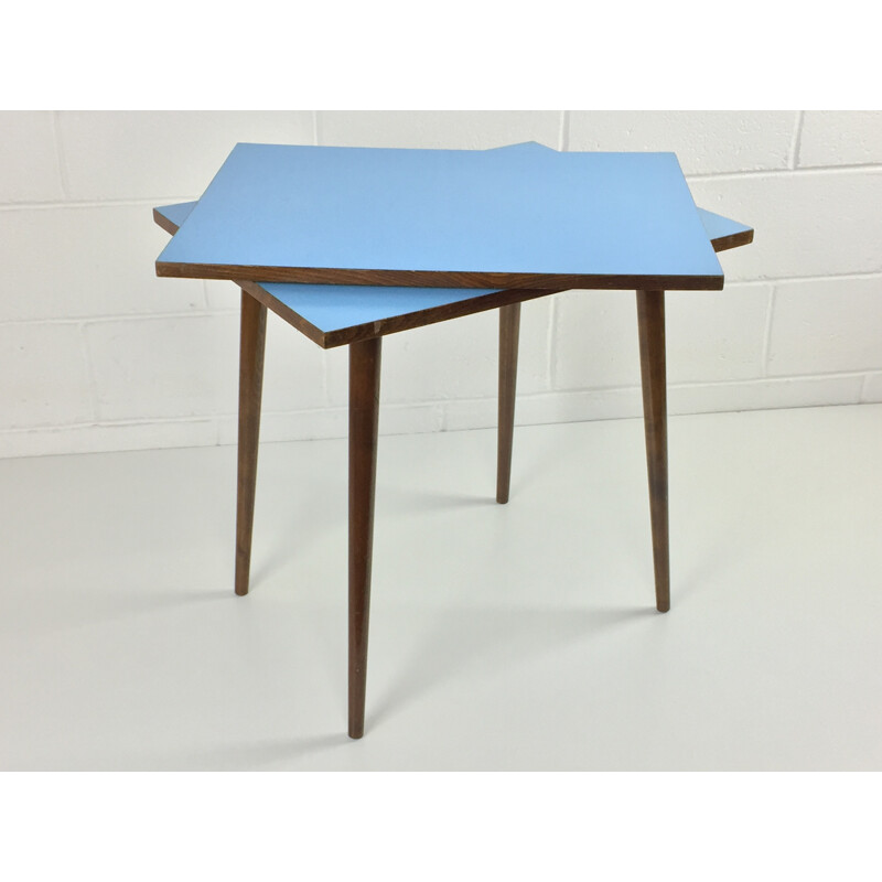 Mesa lateral de faia Vintage azul - 1960