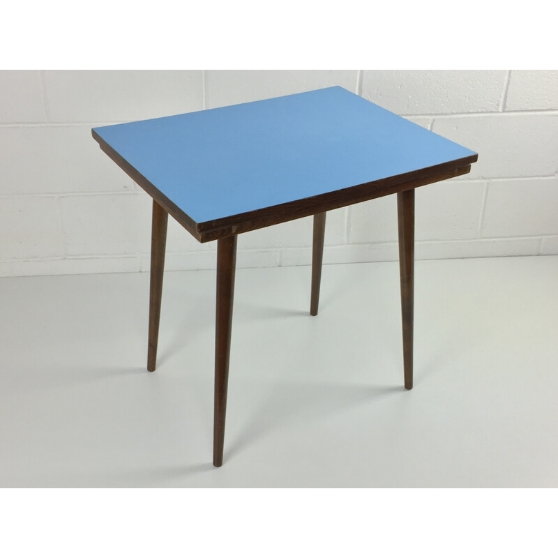 Table d'appoint vintage bleue en hêtre - 1960
