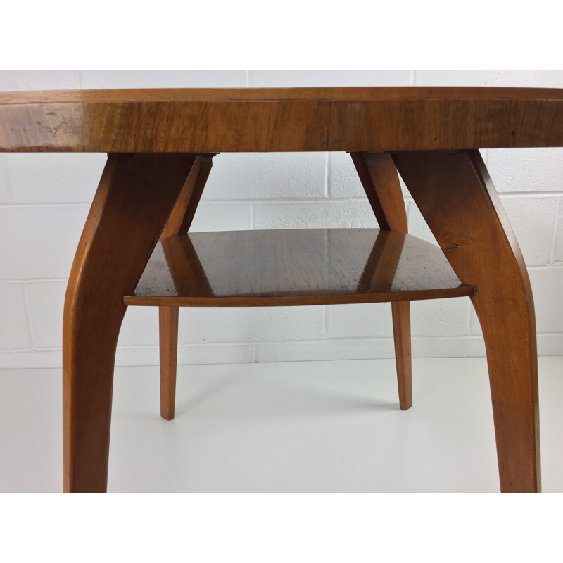 Mid century side table in wood with double tray - 1930s