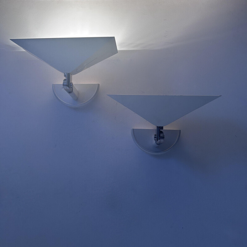 Pair of vintage adjustable wall lamp in white lacquered metal and chrome for Martini Fratelli, Italy 1980
