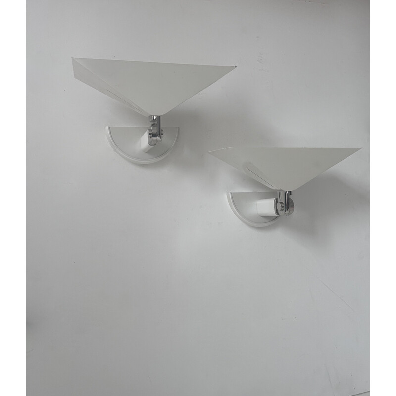 Pair of vintage adjustable wall lamp in white lacquered metal and chrome for Martini Fratelli, Italy 1980